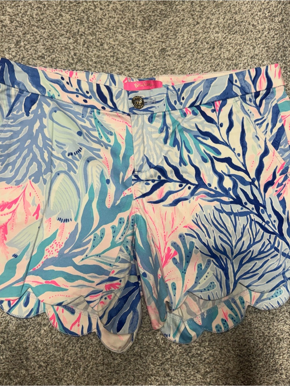Lilly Pulitzer Blue and Pink Scalloped Hem Shorts